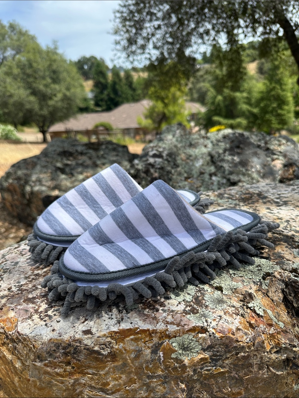 Striped Gray & White Cleaning Slippers